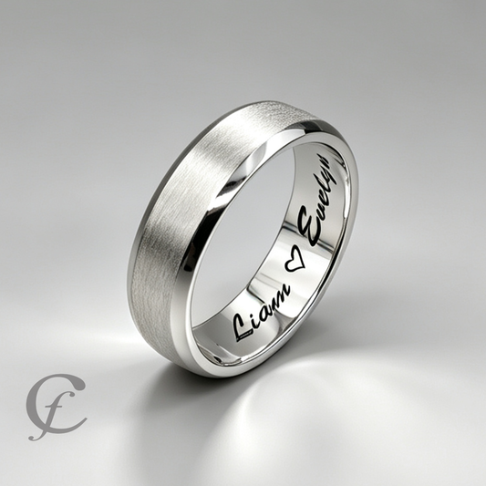 Modern Satin Wedding Band Ring in Solid 925 Sterling Silver – Personalized Engraved Unisex Ring