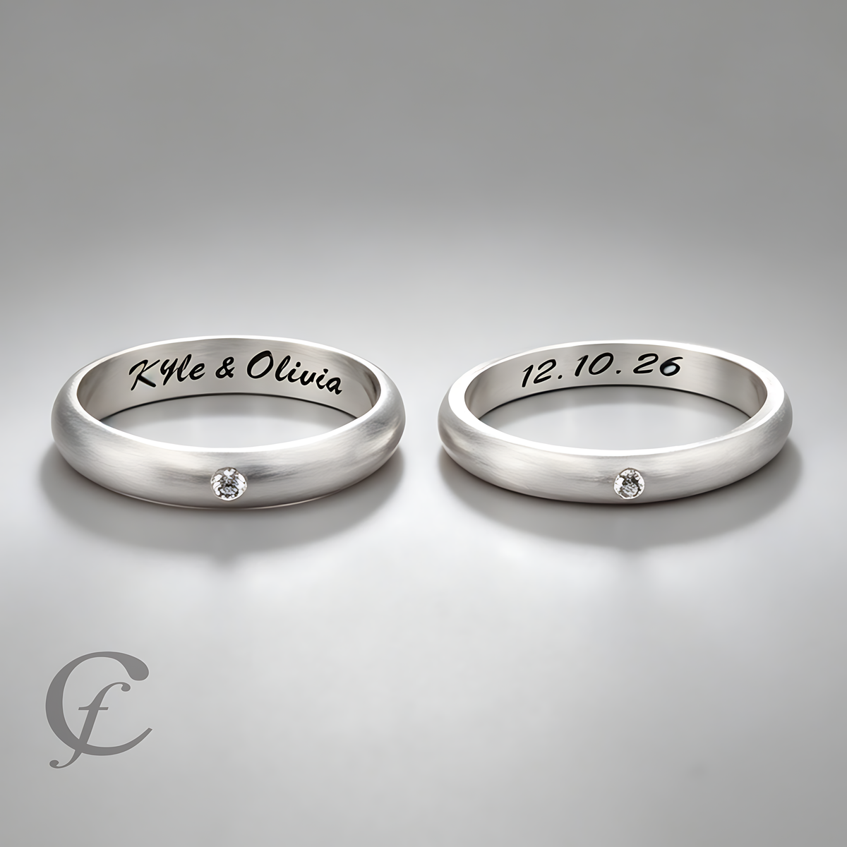 Personalized Wedding Band Ring in Solid 925 Sterling Silver with Accent Stone