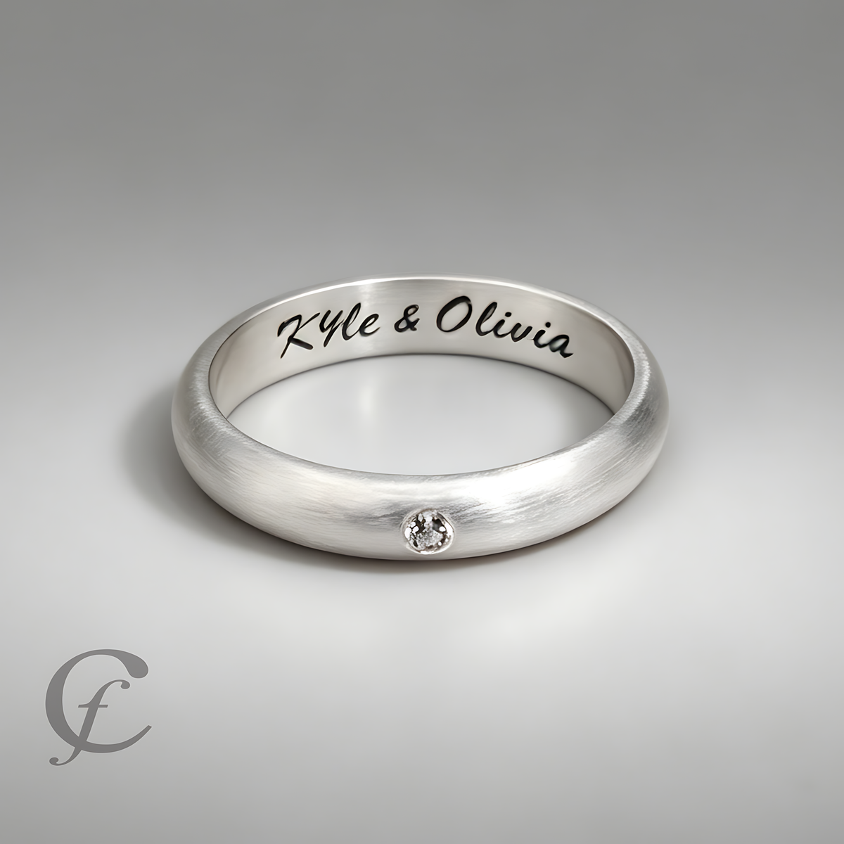 Personalized Wedding Band Ring in Solid 925 Sterling Silver with Accent Stone