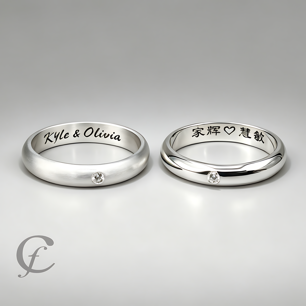 Personalized Wedding Band Ring in Solid 925 Sterling Silver with Accent Stone