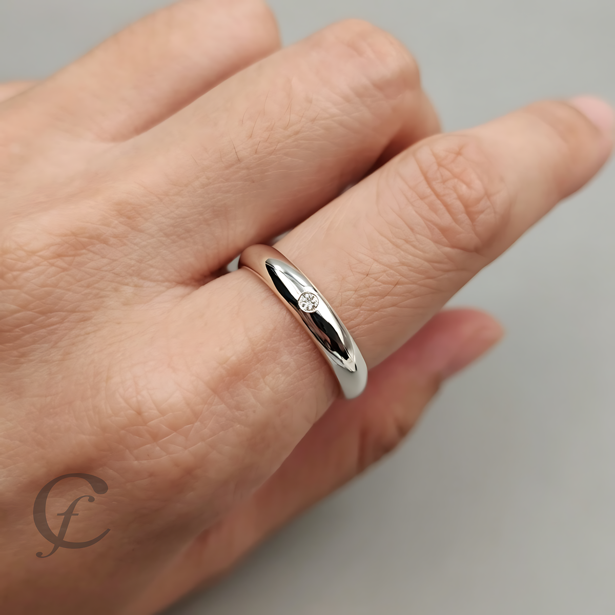 Personalized Wedding Band Ring in Solid 925 Sterling Silver with Accent Stone