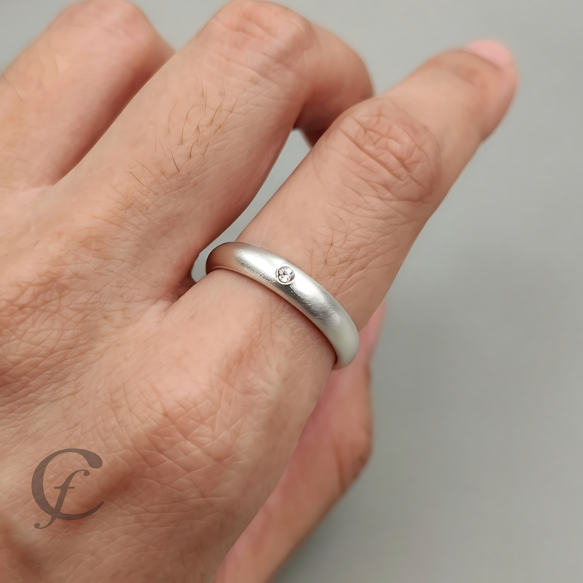 Personalized Wedding Band Ring in Solid 925 Sterling Silver with Accent Stone