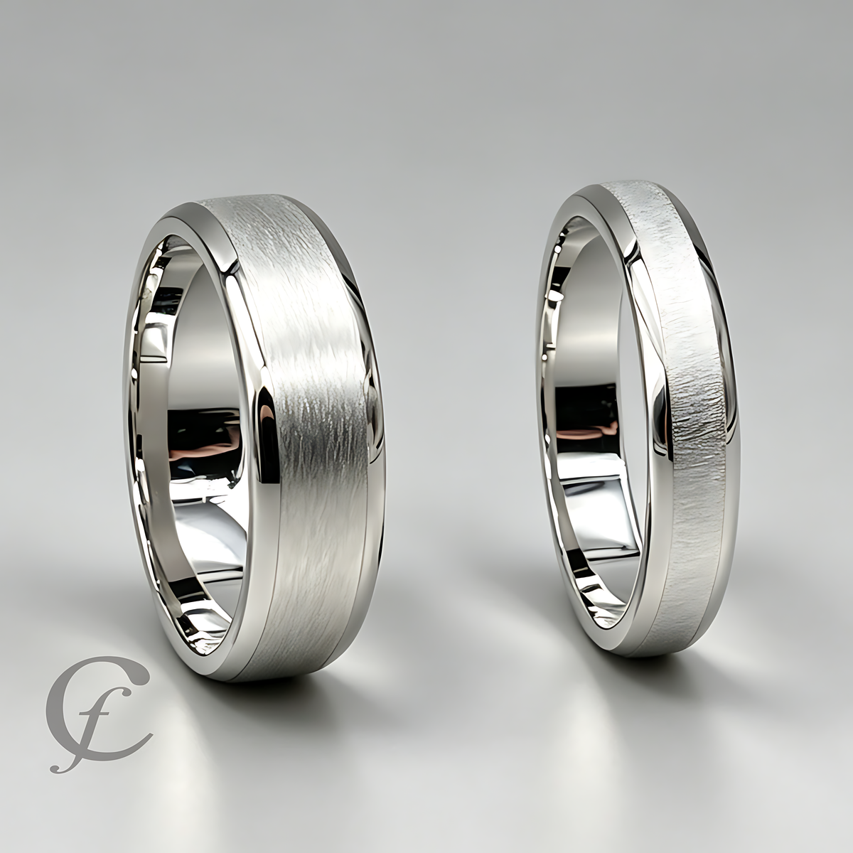 Personalized Matching Couple Rings in Solid 925 Sterling Silver – Satin Finish Wedding Bands for Him & Her