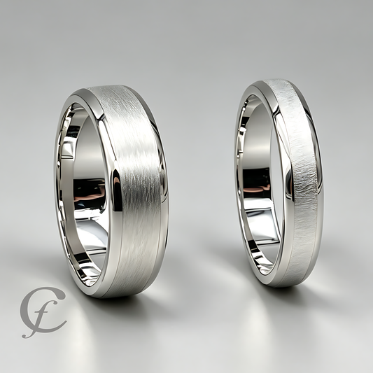 Personalized Matching Couple Rings in Solid 925 Sterling Silver – Satin Finish Wedding Bands for Him & Her