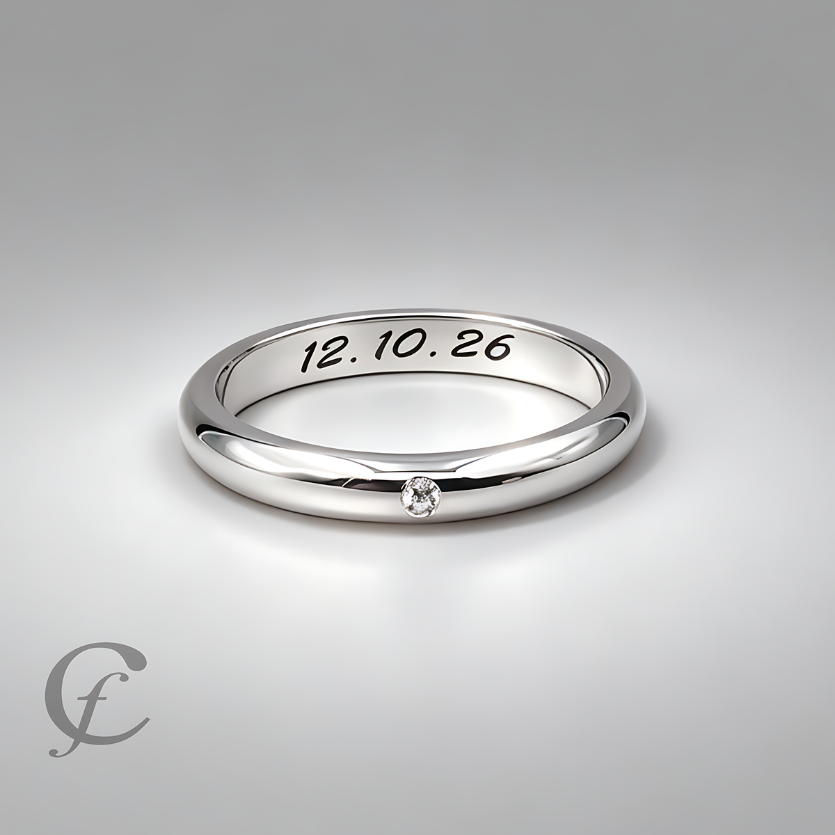 Personalized Wedding Band Ring in Solid 925 Sterling Silver with Accent Stone