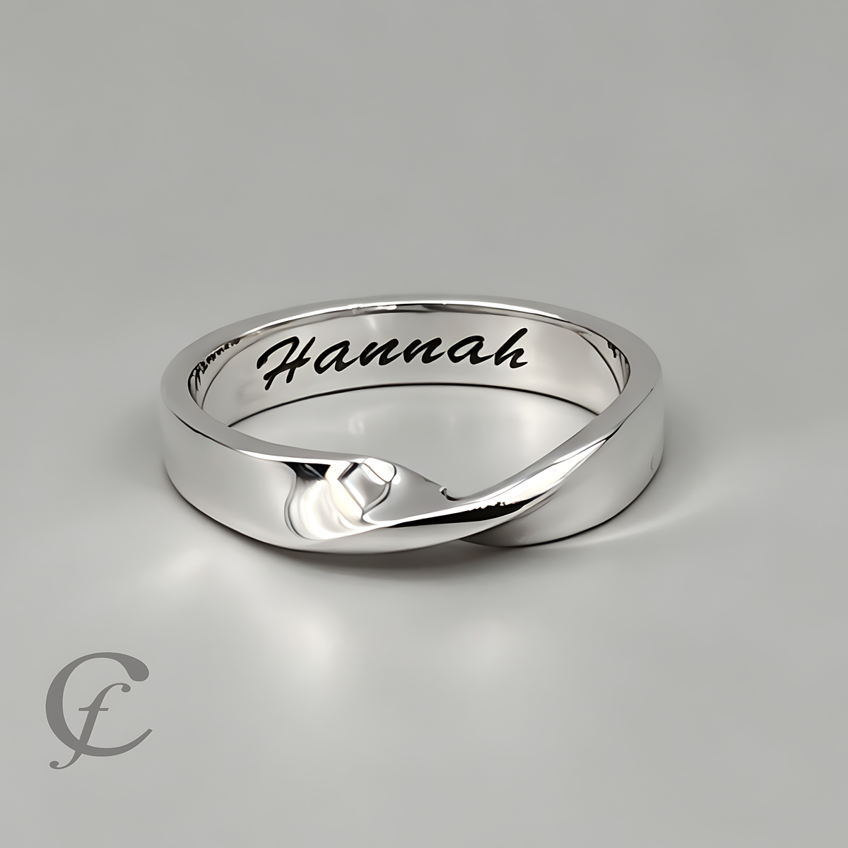 Personalized Matching Mobius Ring in Solid 925 Sterling Silver – Engraved Minimalist Twisted Wedding Bands