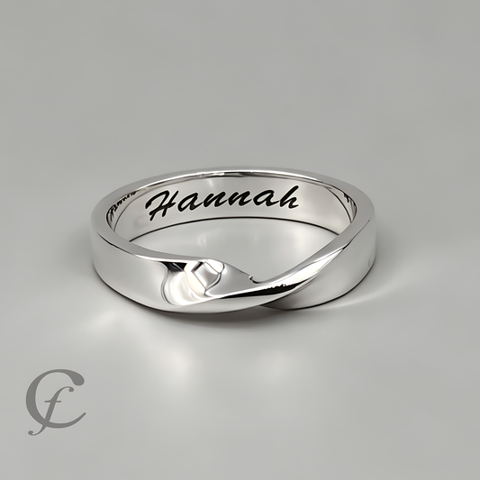 Personalized Mobius Ring in Solid 925 Sterling Silver – Twisted Design with Custom Engraving