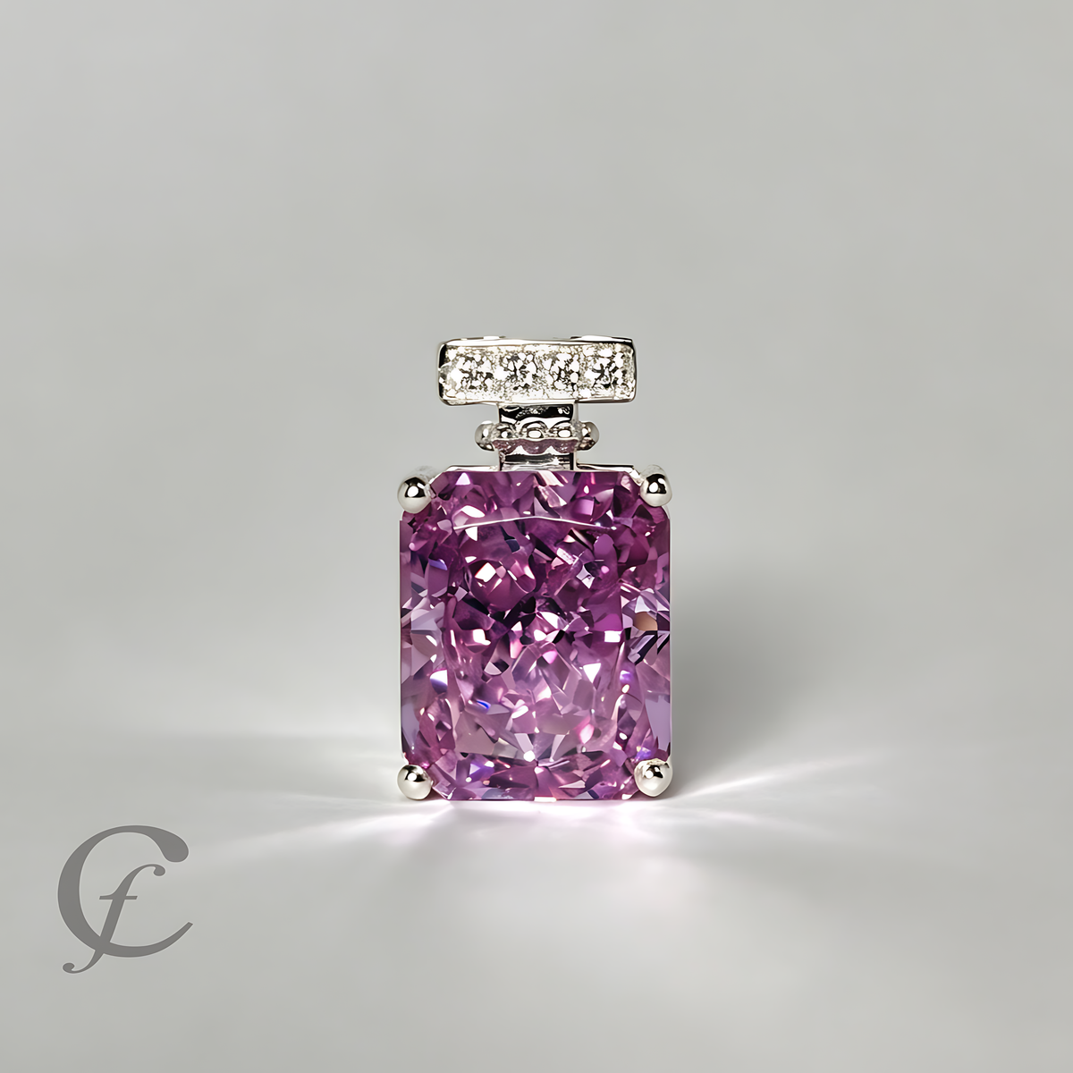 Amethyst Purple Perfume Bottle Pendant Necklace in Solid 925 Sterling Silver – 9A Cubic Zirconia Radiant Cut