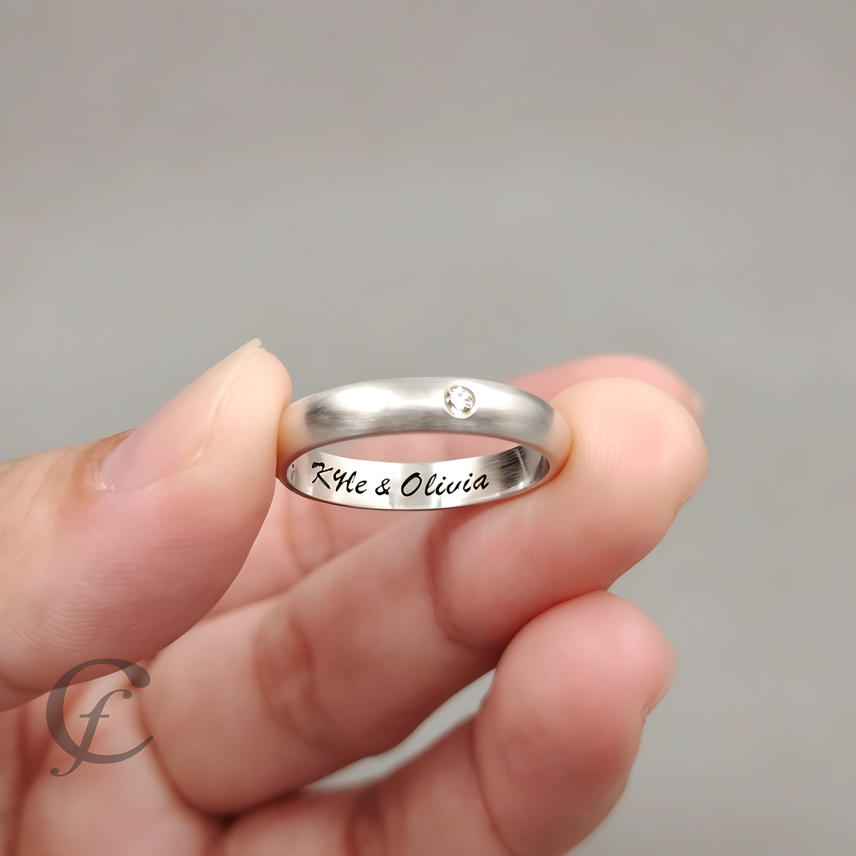 Personalized Wedding Band Ring in Solid 925 Sterling Silver with Accent Stone