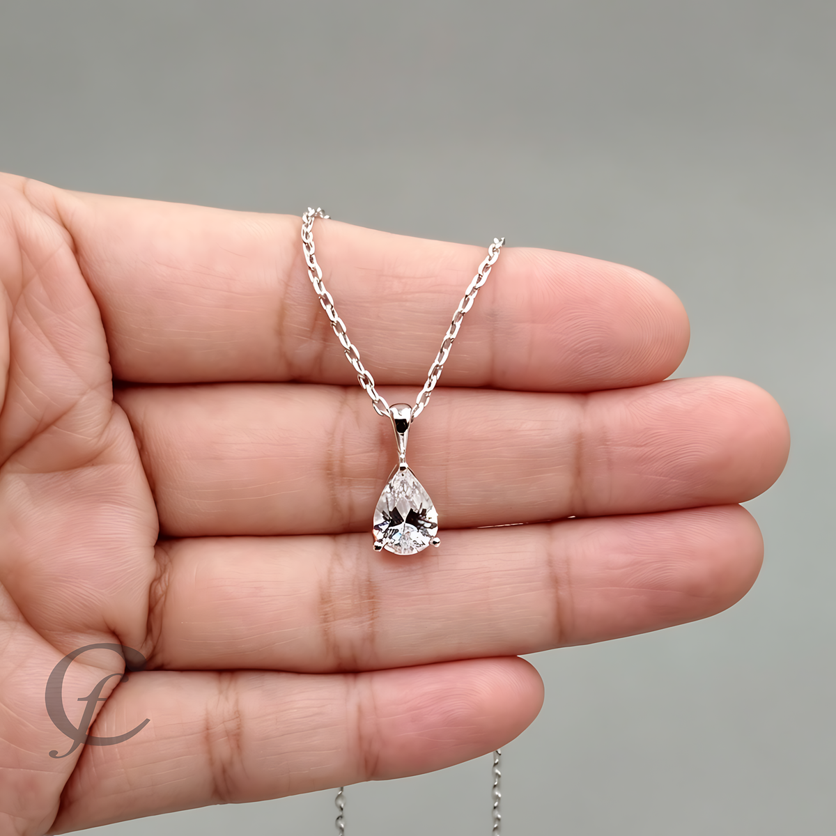 Teardrop Pendant Necklace in Solid 925 Sterling Silver – Pear Cut CZ or Moissanite Stone