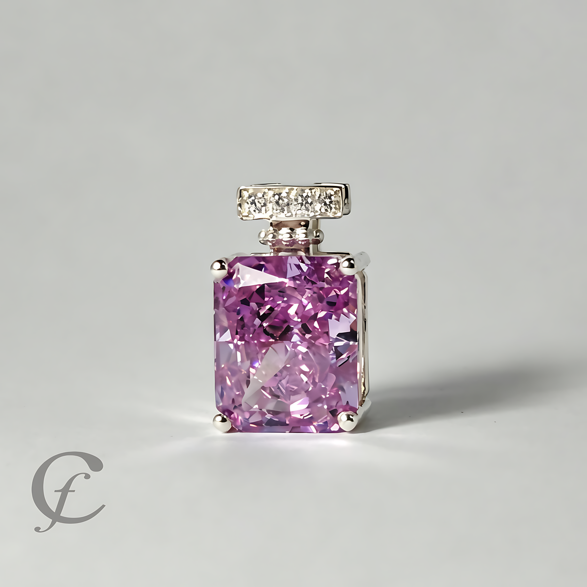 Amethyst Purple Perfume Bottle Pendant Necklace in Solid 925 Sterling Silver – 9A Cubic Zirconia Radiant Cut