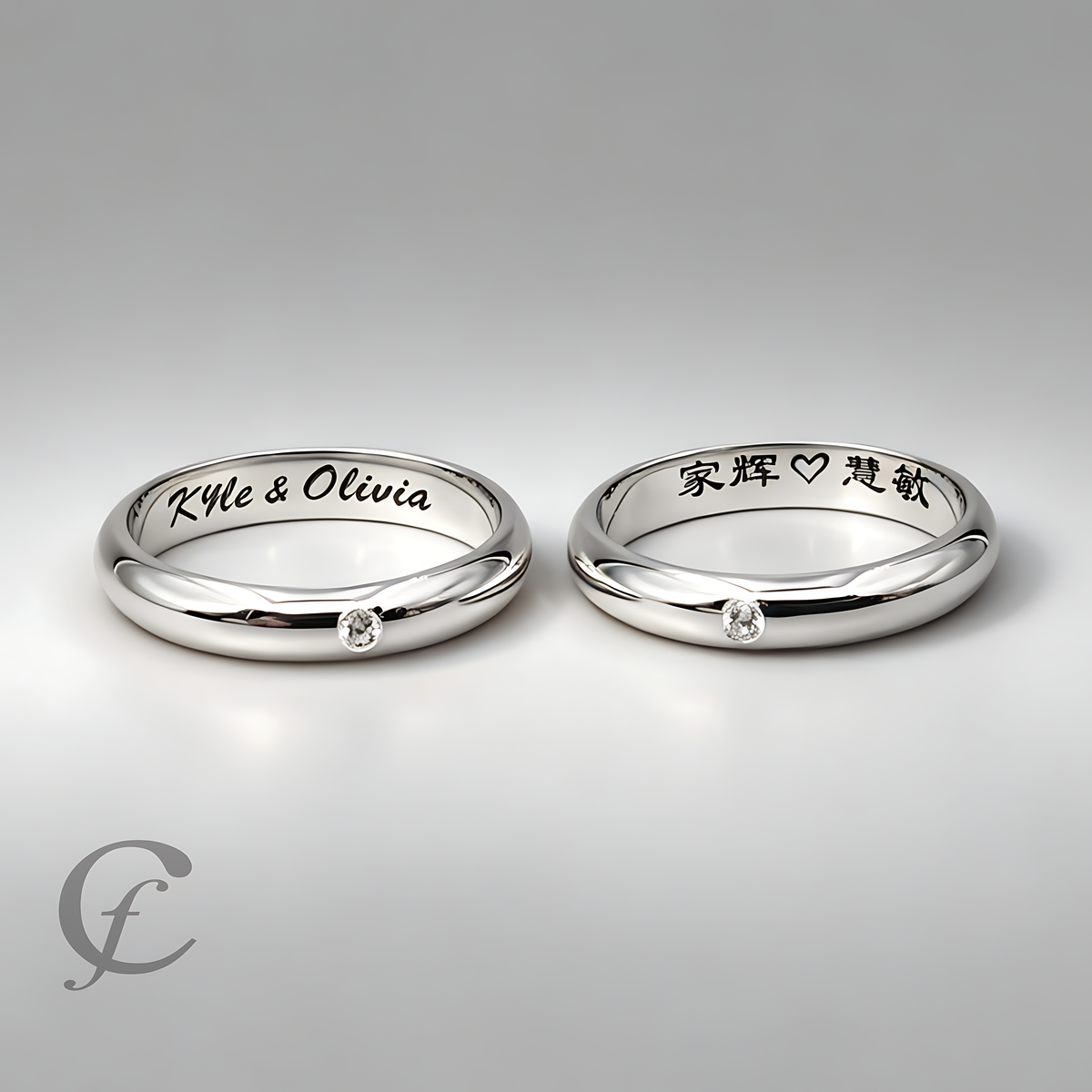 Personalized Wedding Band Ring in Solid 925 Sterling Silver with Accent Stone