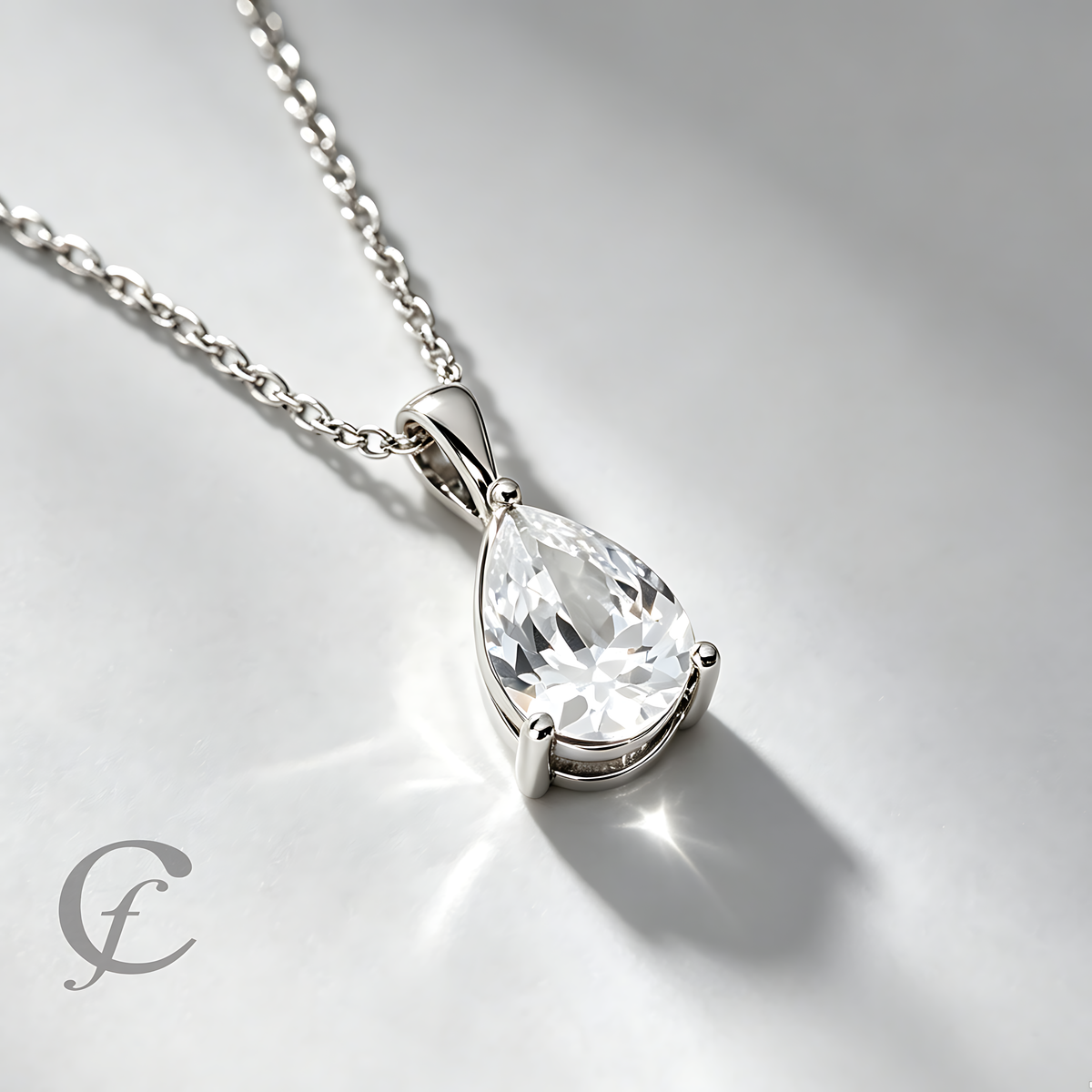 Teardrop Pendant Necklace in Solid 925 Sterling Silver – Pear Cut CZ or Moissanite Stone