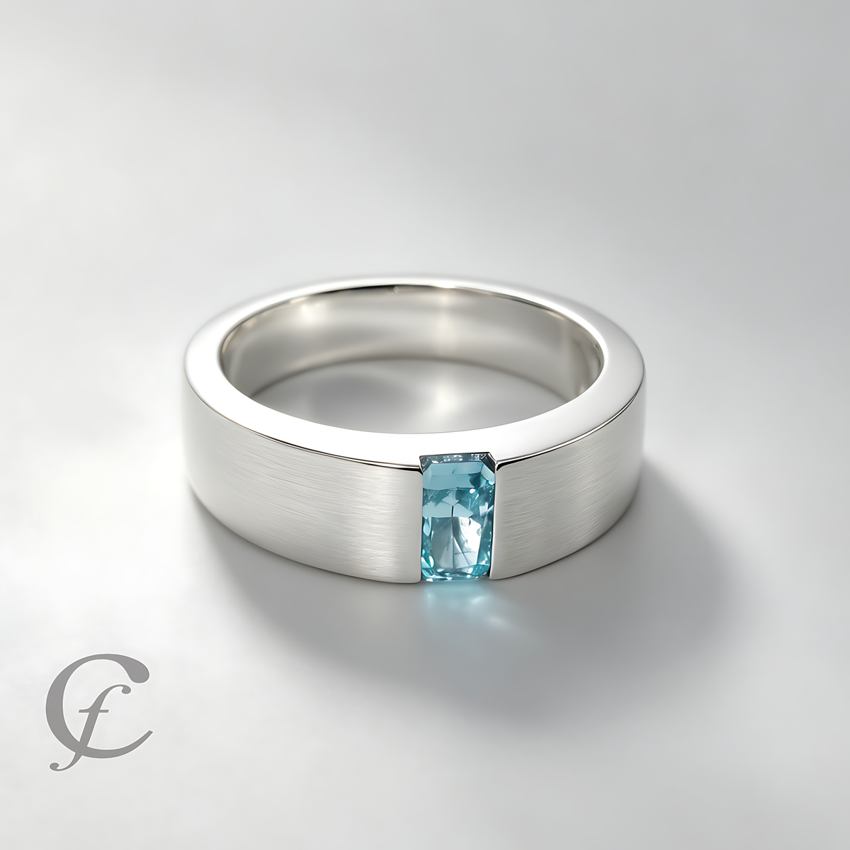 Personalized Wide Wedding Band Ring in Solid 925 Sterling Silver – Rectangular Accent Stone, Multiple Colors