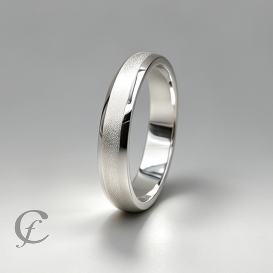 Modern Satin & Polished Wedding Band in Solid 925 Sterling Silver - Unisex Engraved Ring