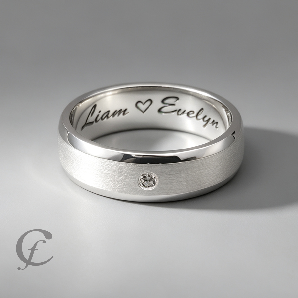 Modern Matching Couple Rings – Personalized Engraved 925 Sterling Silver Wedding Bands with Accent Stones