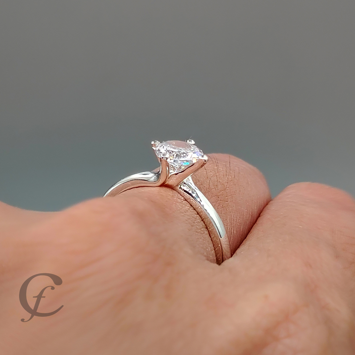 Modern Twist Solitaire Engagement Ring for Women - Solid 925 Sterling Silver - Round Cut CZ or Moissanite