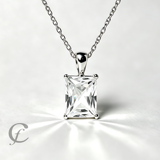 Radiant Cut Solitaire Pendant Necklace in Solid 925 Sterling Silver – CZ or Moissanite