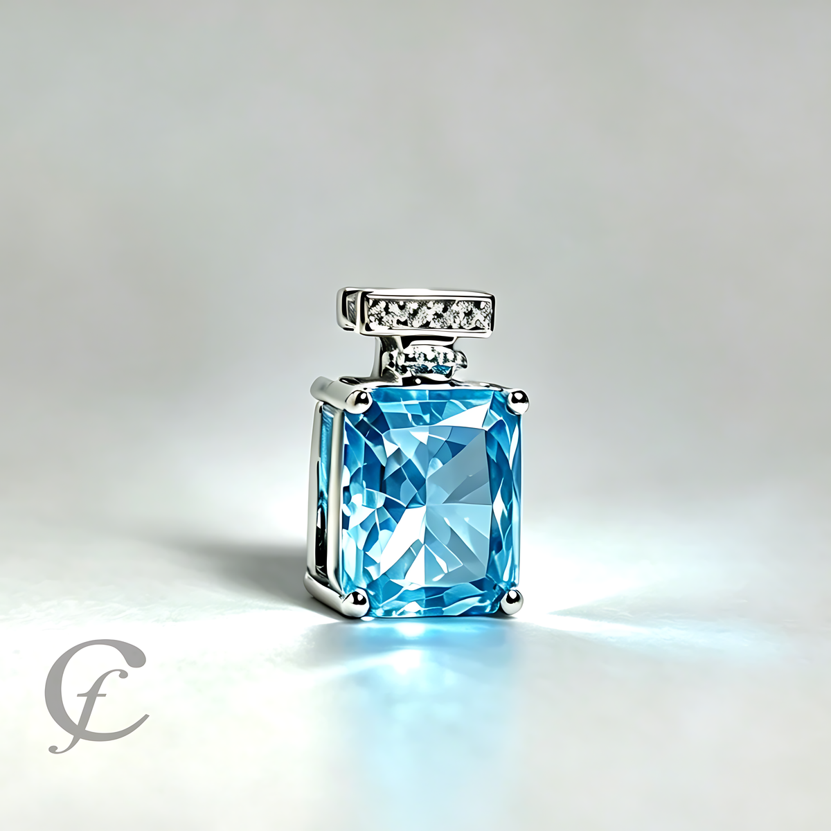 Ocean Blue Perfume Bottle Pendant Necklace in Solid 925 Sterling Silver – 9A Cubic Zirconia Radiant Cut