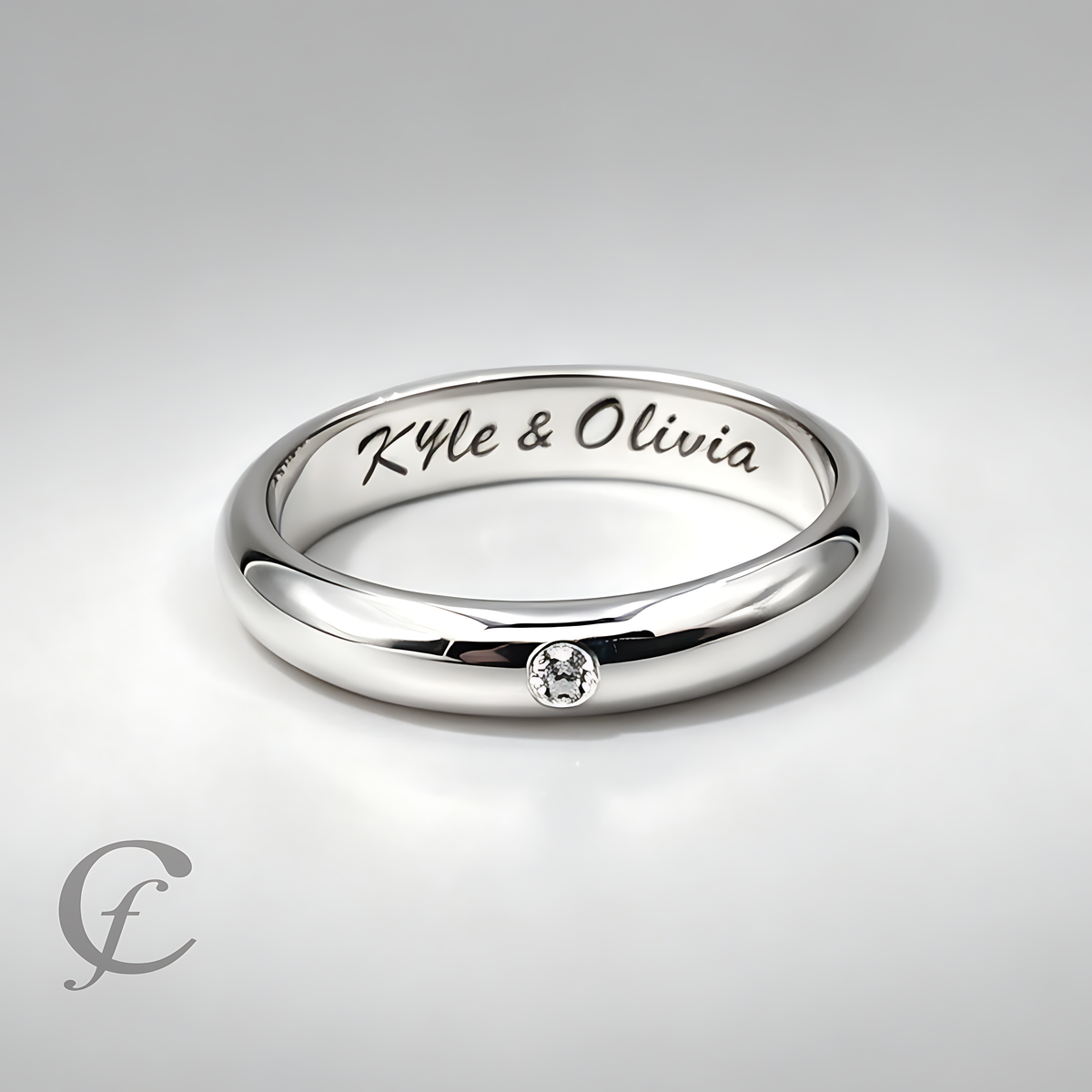 Personalized Wedding Band Ring in Solid 925 Sterling Silver with Accent Stone