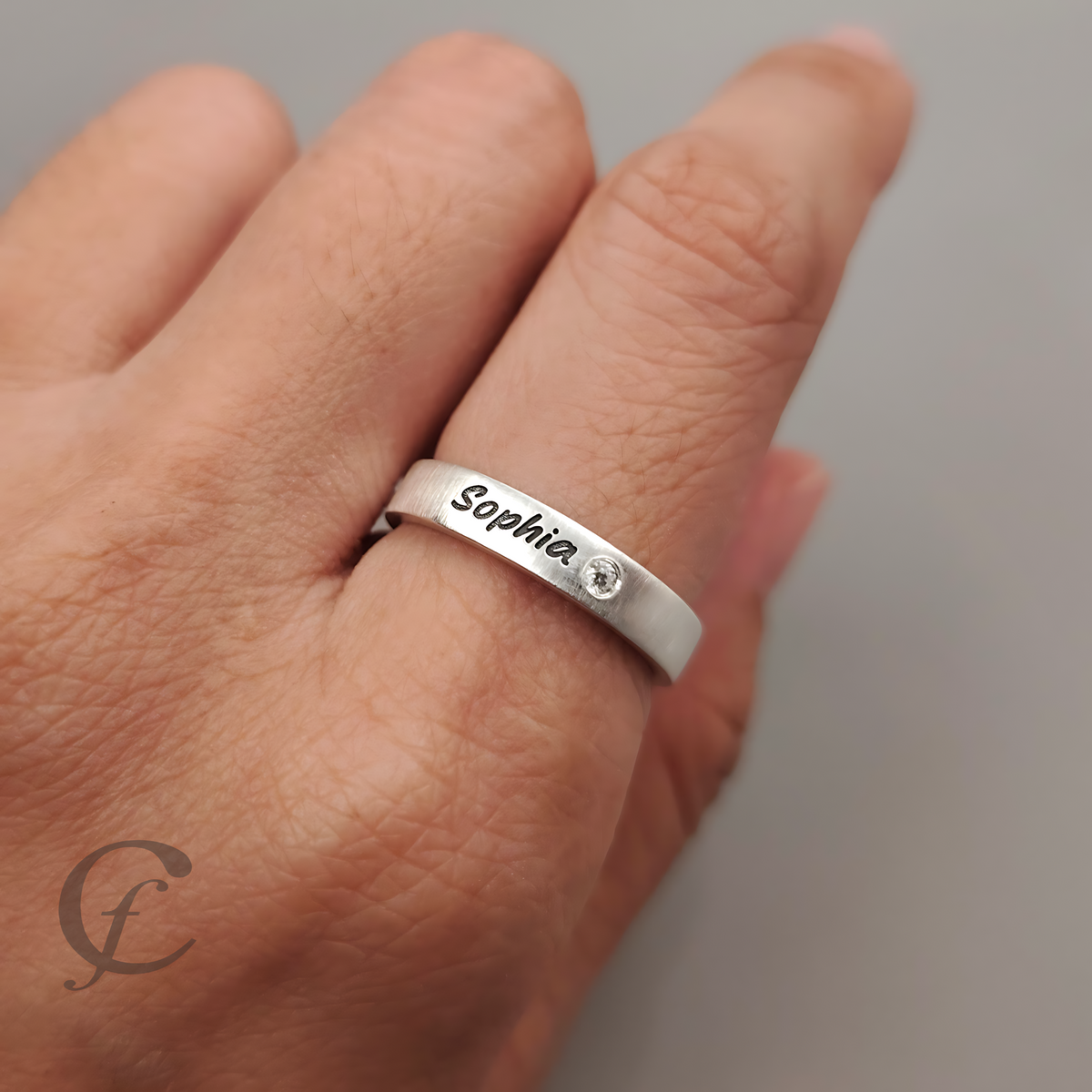 Personalized Matching Rings for Couples in Solid 925 Sterling Silver – Engraved Name Wedding Bands with Accent Stones