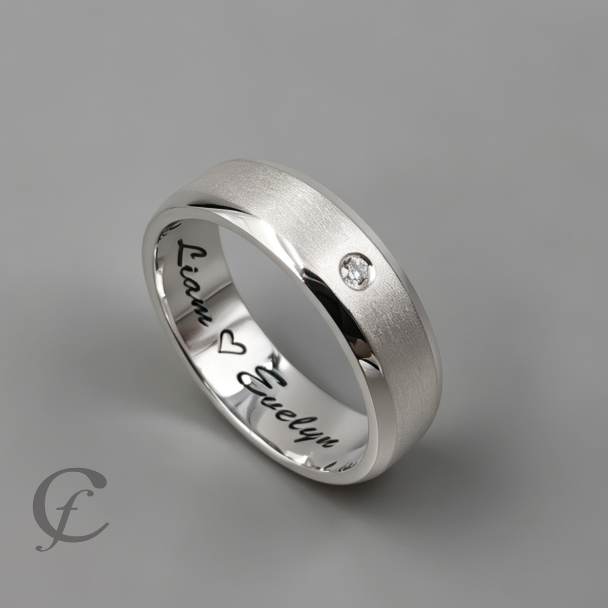 Modern Matching Couple Rings – Personalized Engraved 925 Sterling Silver Wedding Bands with Accent Stones