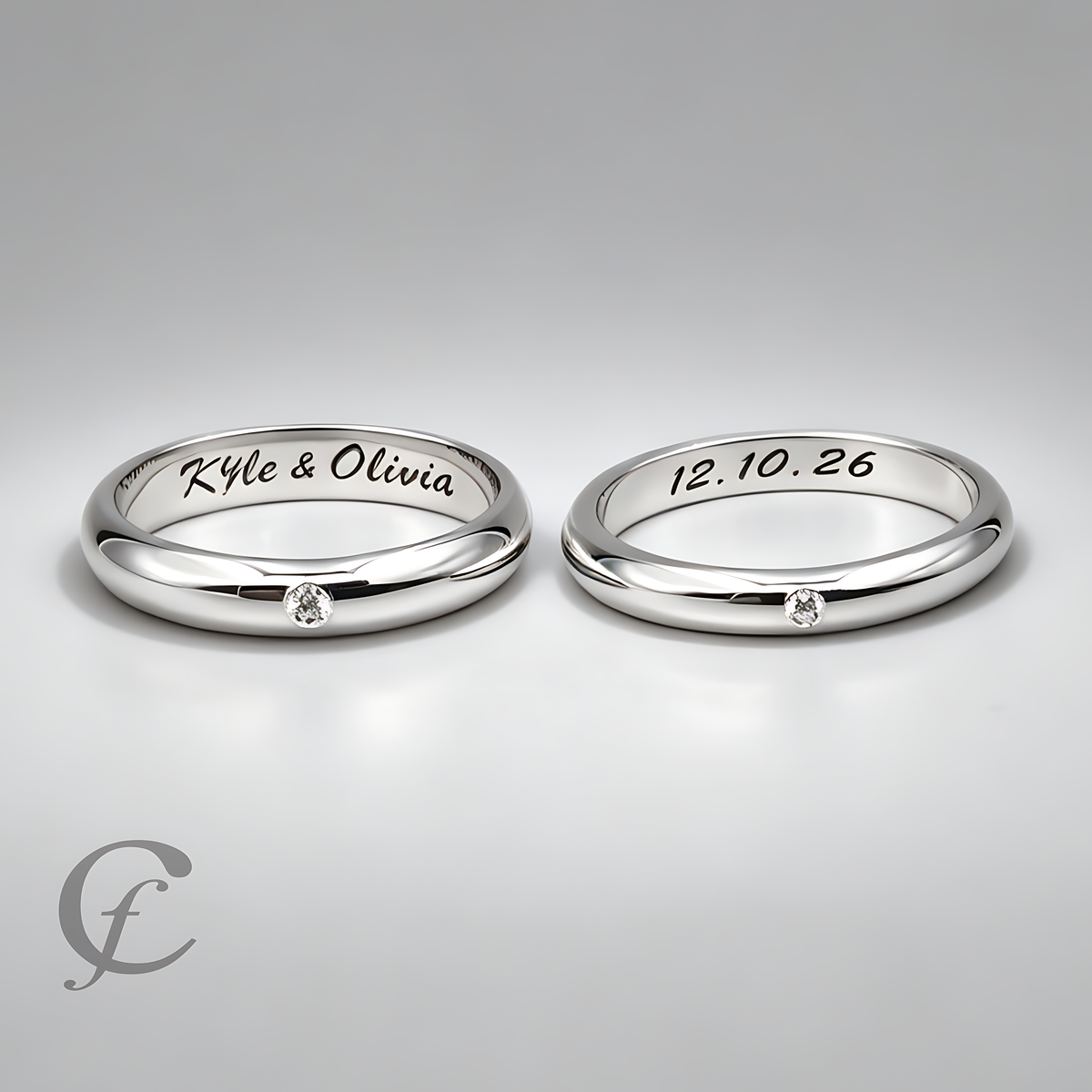 Personalized Wedding Band Ring in Solid 925 Sterling Silver with Accent Stone