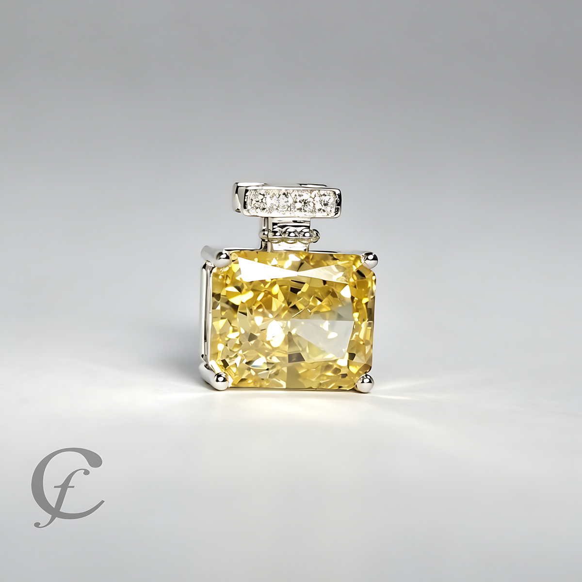 Canary Yellow Perfume Bottle Pendant Necklace in Solid 925 Sterling Silver – 9A Cubic Zirconia Radiant Cut