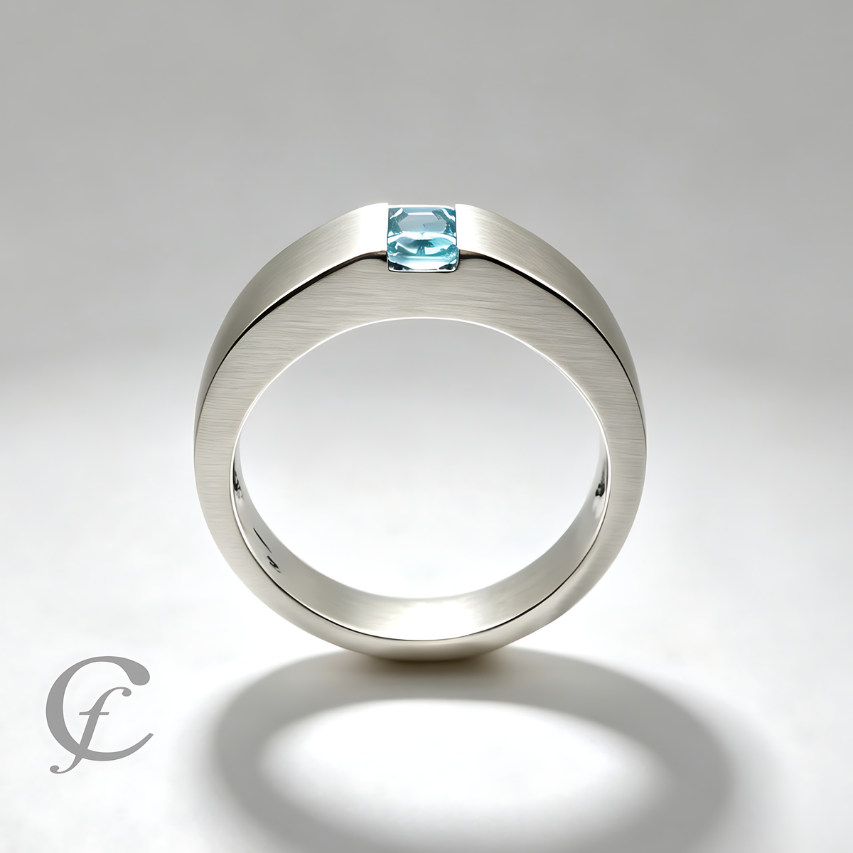Personalized Wide Wedding Band Ring in Solid 925 Sterling Silver – Rectangular Accent Stone, Multiple Colors