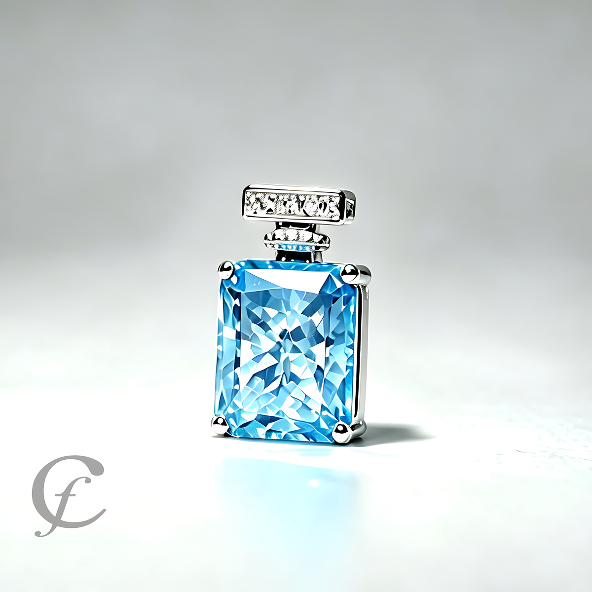 Ocean Blue Perfume Bottle Pendant Necklace in Solid 925 Sterling Silver – 9A Cubic Zirconia Radiant Cut