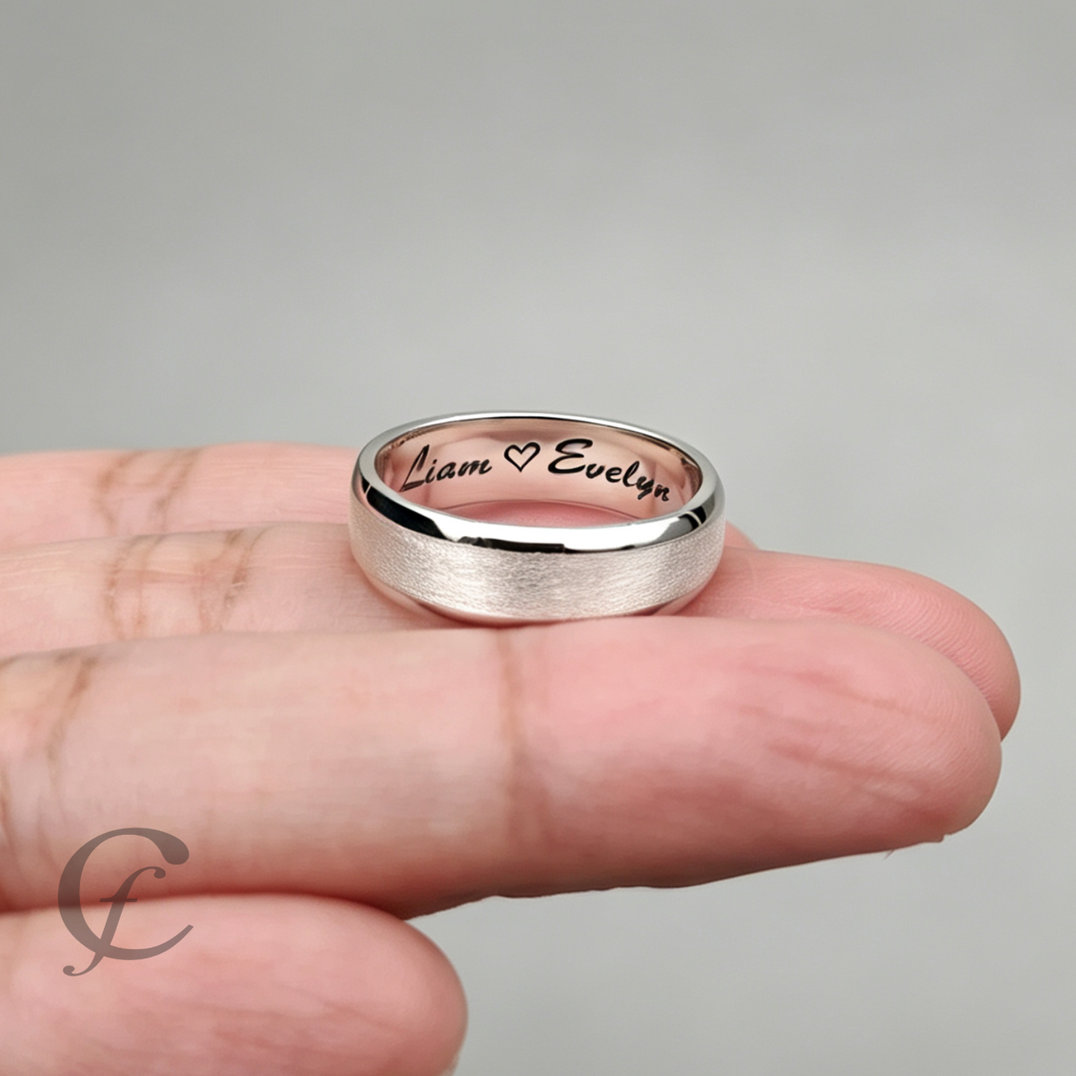 Modern Satin Wedding Band Ring in Solid 925 Sterling Silver – Personalized Engraved Unisex Ring