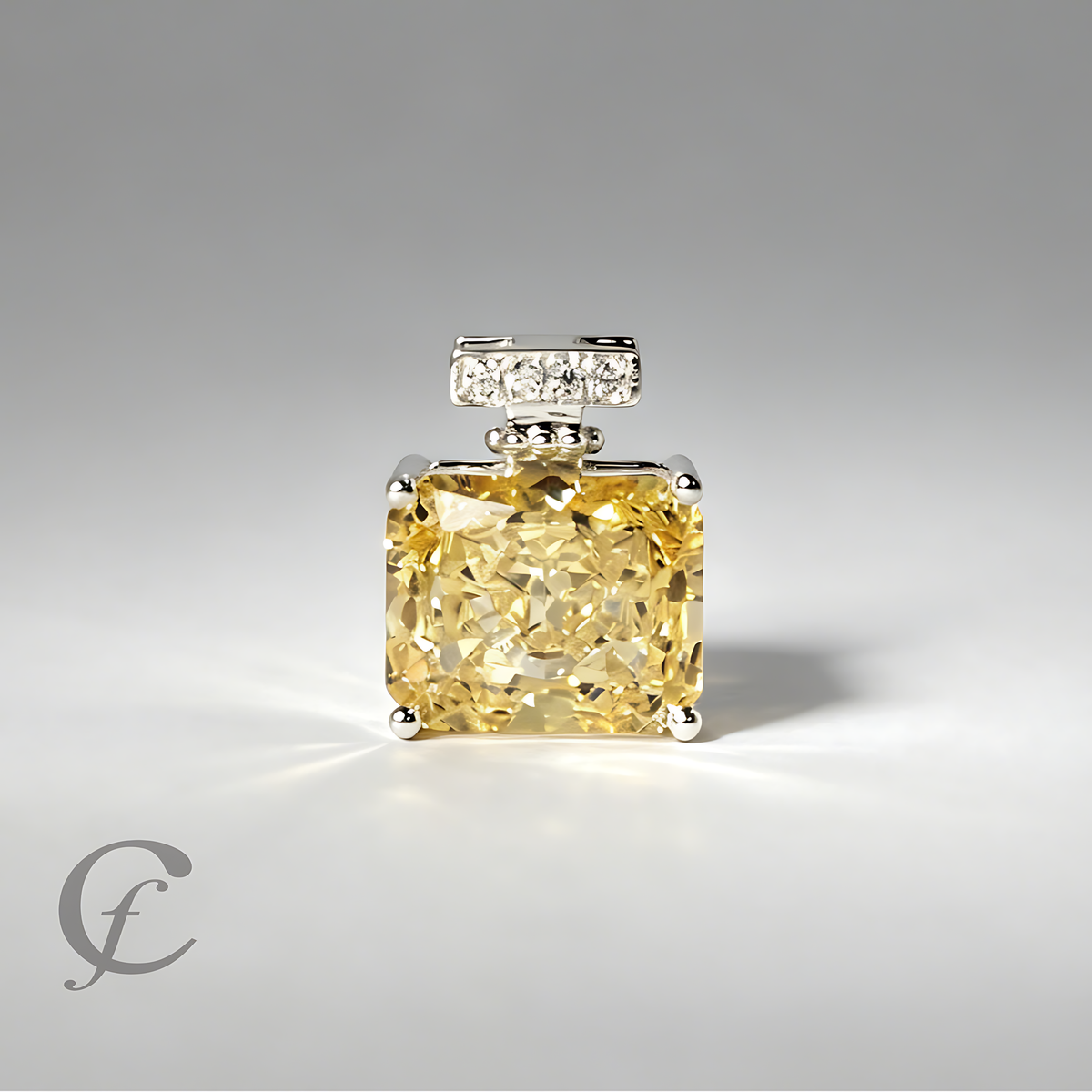 Canary Yellow Perfume Bottle Pendant Necklace in Solid 925 Sterling Silver – 9A Cubic Zirconia Radiant Cut