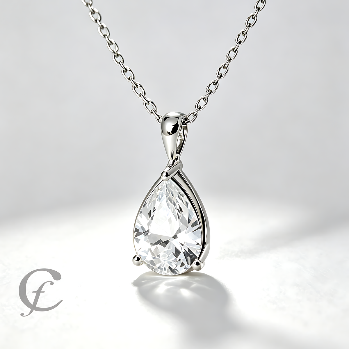 Teardrop Pendant Necklace in Solid 925 Sterling Silver – Pear Cut CZ or Moissanite Stone