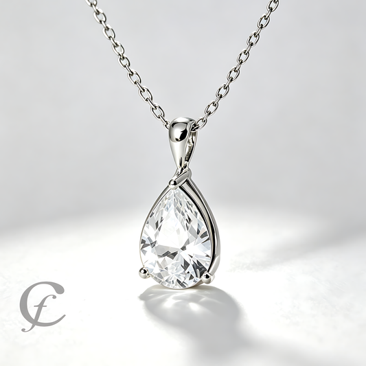 Teardrop Pendant Necklace in Solid 925 Sterling Silver – Pear Cut CZ or Moissanite Stone