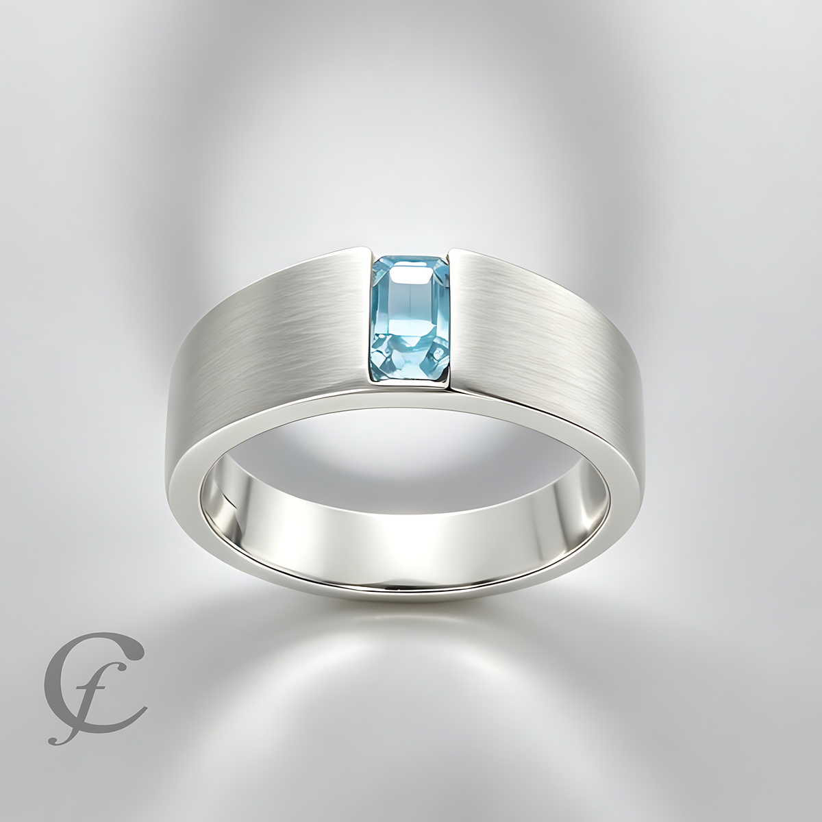 Personalized Wide Wedding Band Ring in Solid 925 Sterling Silver – Rectangular Accent Stone, Multiple Colors