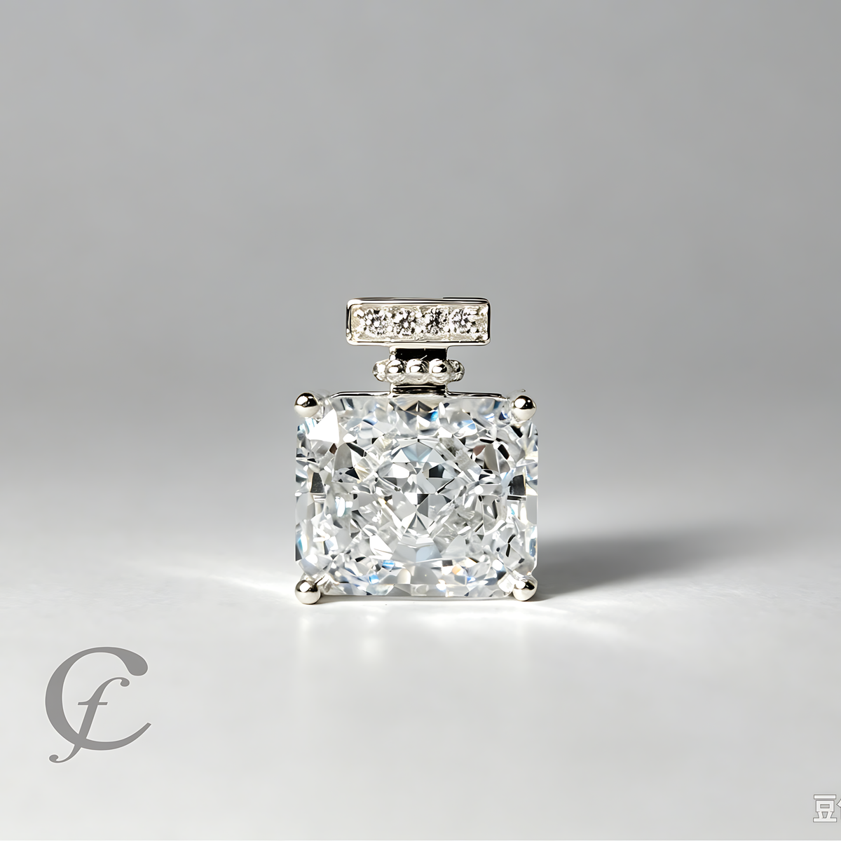 Diamond White Perfume Bottle Pendant Necklace in Solid 925 Sterling Silver – 9A Cubic Zirconia Radiant Cut