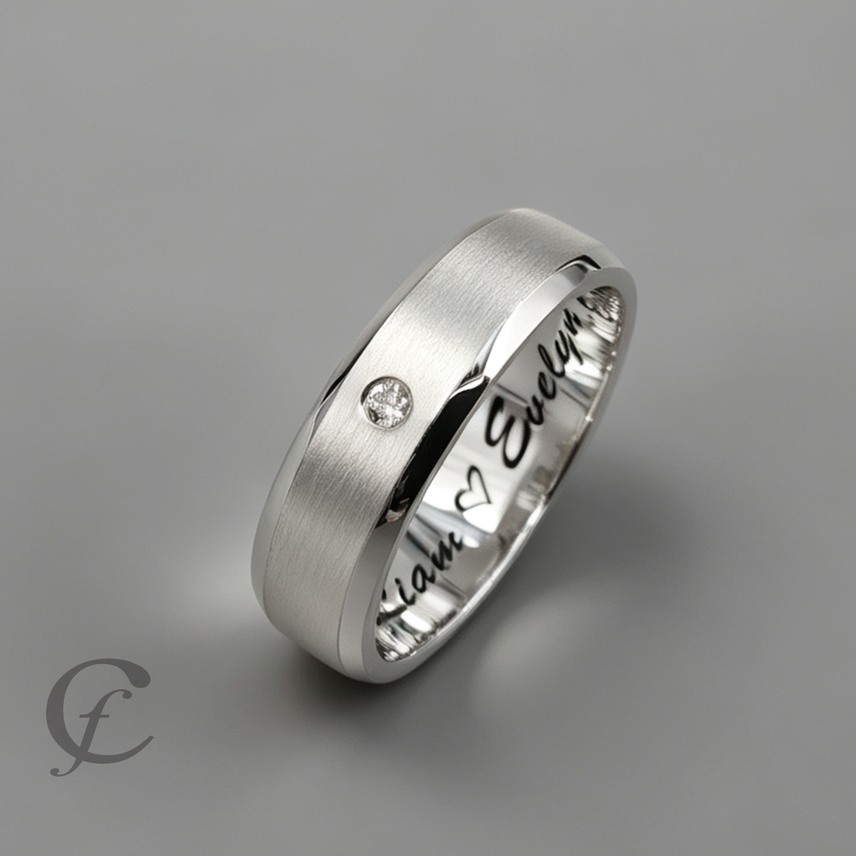 Modern Matching Couple Rings – Personalized Engraved 925 Sterling Silver Wedding Bands with Accent Stones