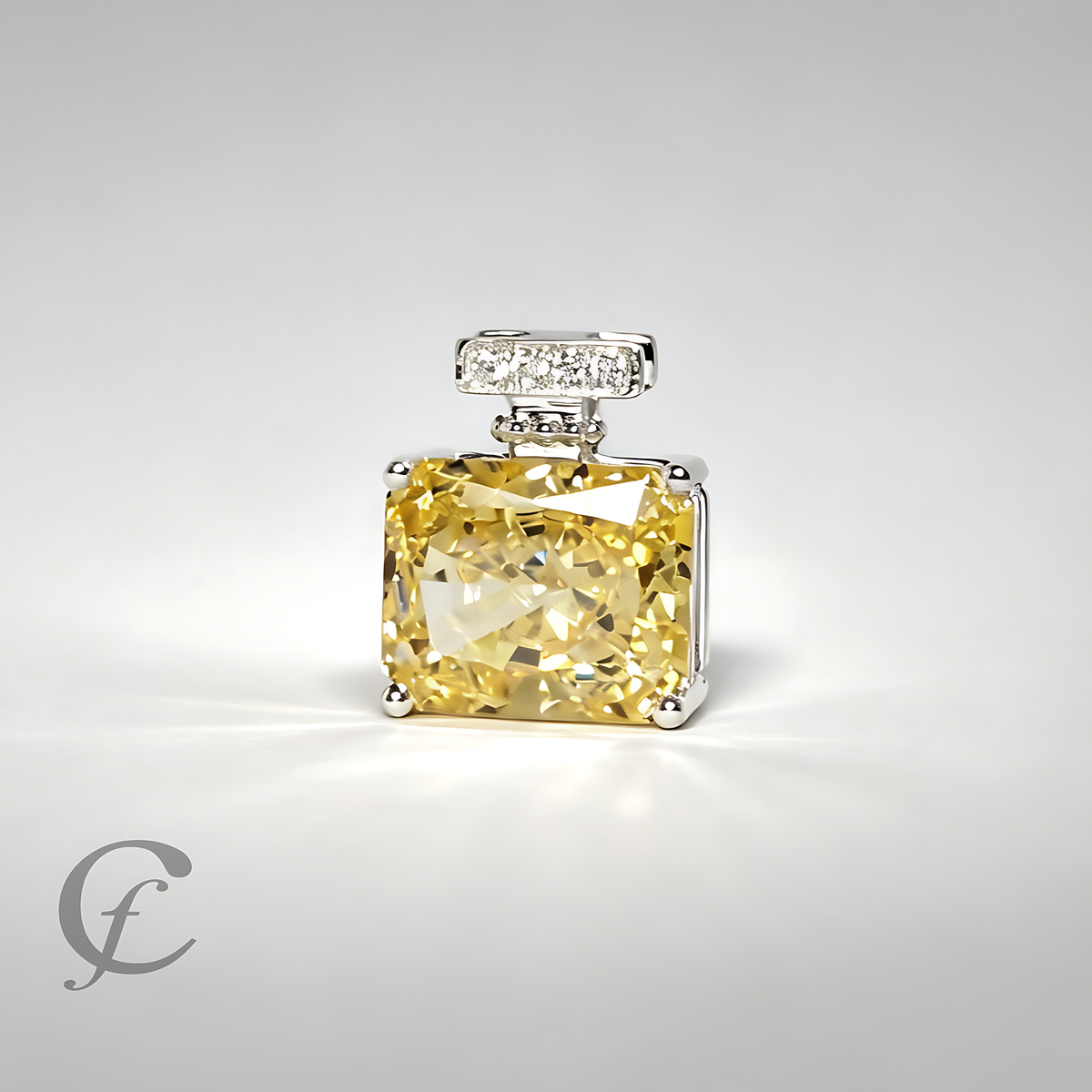 Canary Yellow Perfume Bottle Pendant Necklace in Solid 925 Sterling Silver – 9A Cubic Zirconia Radiant Cut