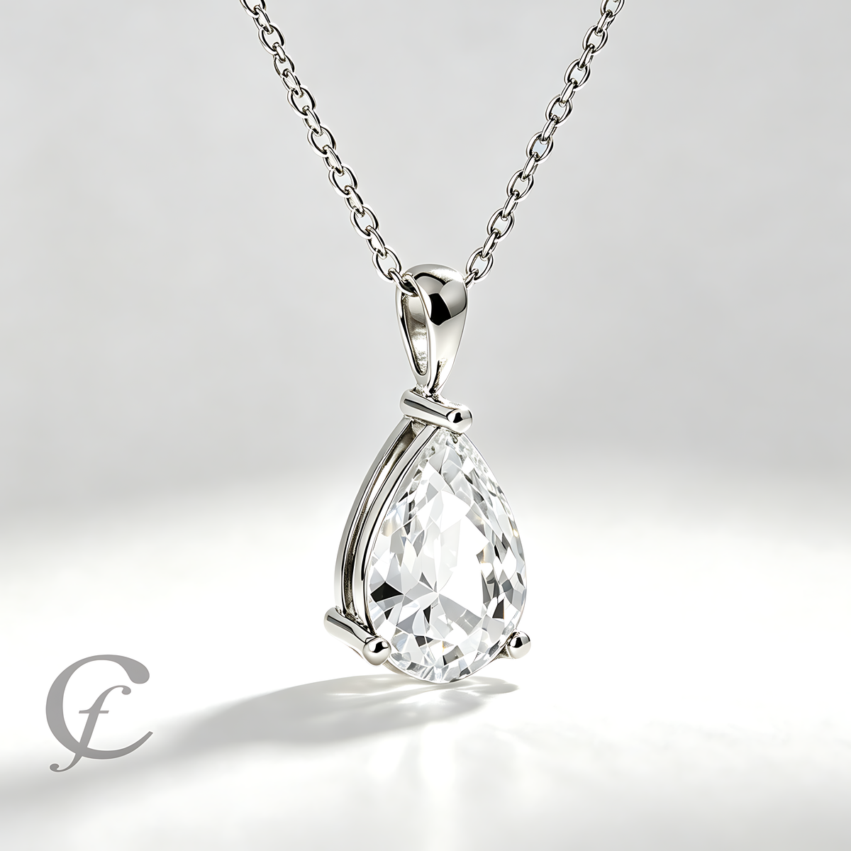 Teardrop Pendant Necklace in Solid 925 Sterling Silver – Pear Cut CZ or Moissanite Stone