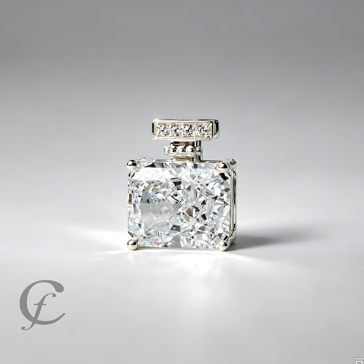 Diamond White Perfume Bottle Pendant Necklace in Solid 925 Sterling Silver – 9A Cubic Zirconia Radiant Cut