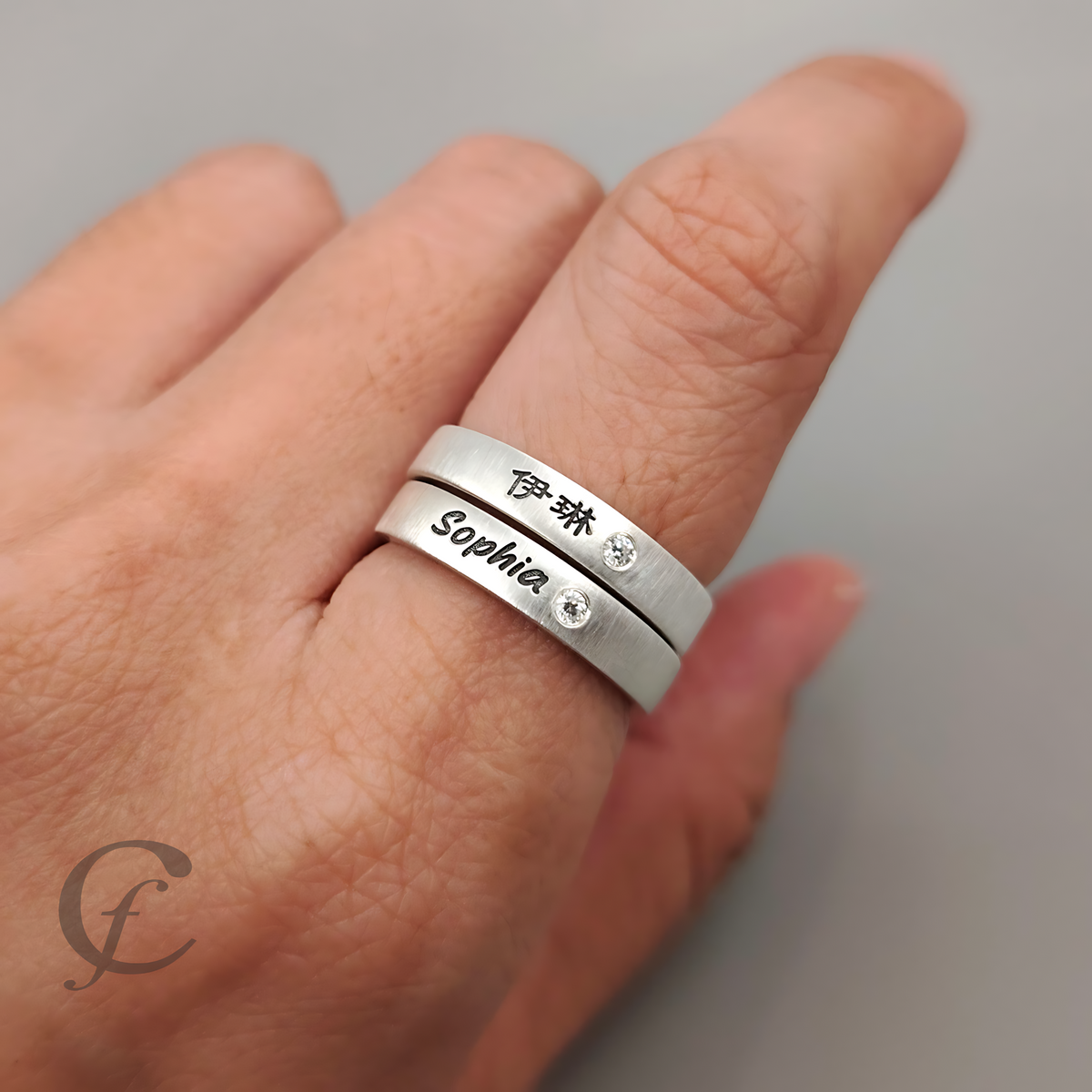 Personalized Matching Rings for Couples in Solid 925 Sterling Silver – Engraved Name Wedding Bands with Accent Stones