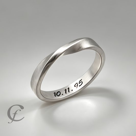 Personalized Twisted Ring in Solid 925 Sterling Silver – Mobius Design with Custom Engraving