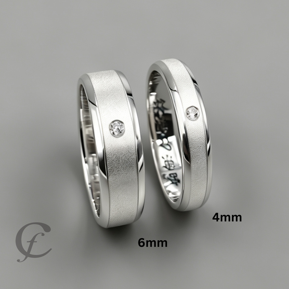 Modern Matching Couple Rings – Personalized Engraved 925 Sterling Silver Wedding Bands with Accent Stones
