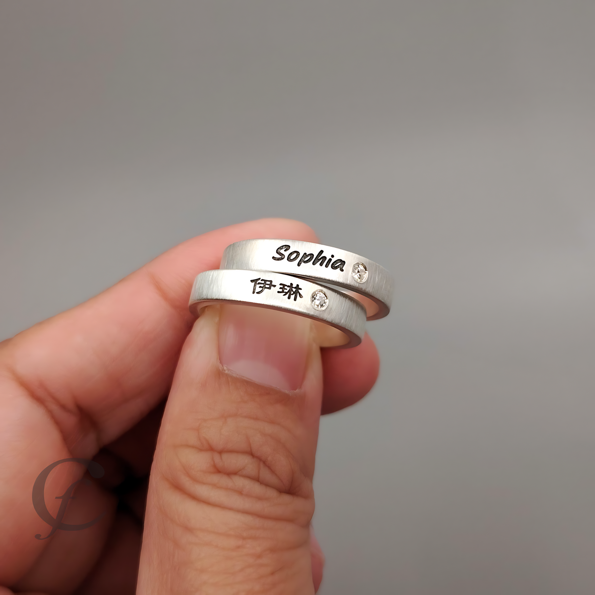 Personalized Matching Rings for Couples in Solid 925 Sterling Silver – Engraved Name Wedding Bands with Accent Stones