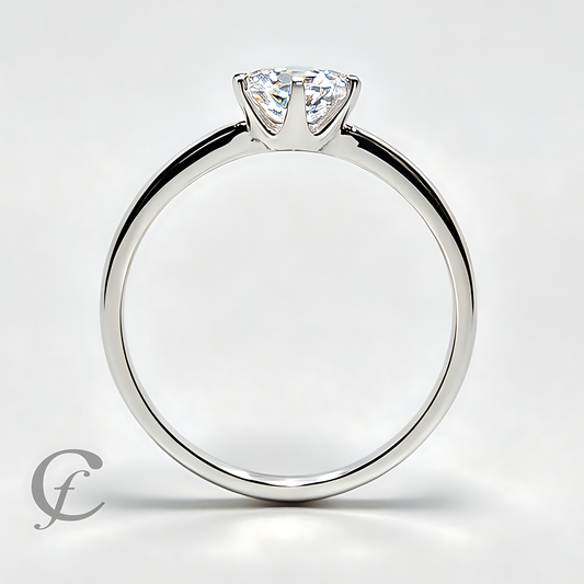 Crown Setting Round Solitaire Engagement Ring for Women in Solid 925 Sterling Silver – CZ or Moissanite