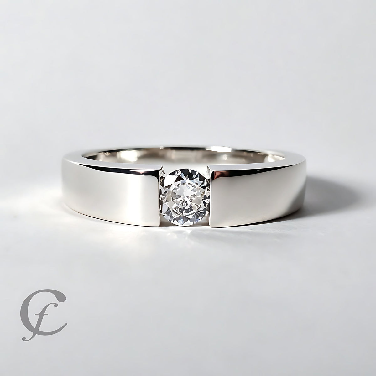 Modern Solitaire Engagement Ring for Men in 925 Sterling Silver – Round Cut Stone