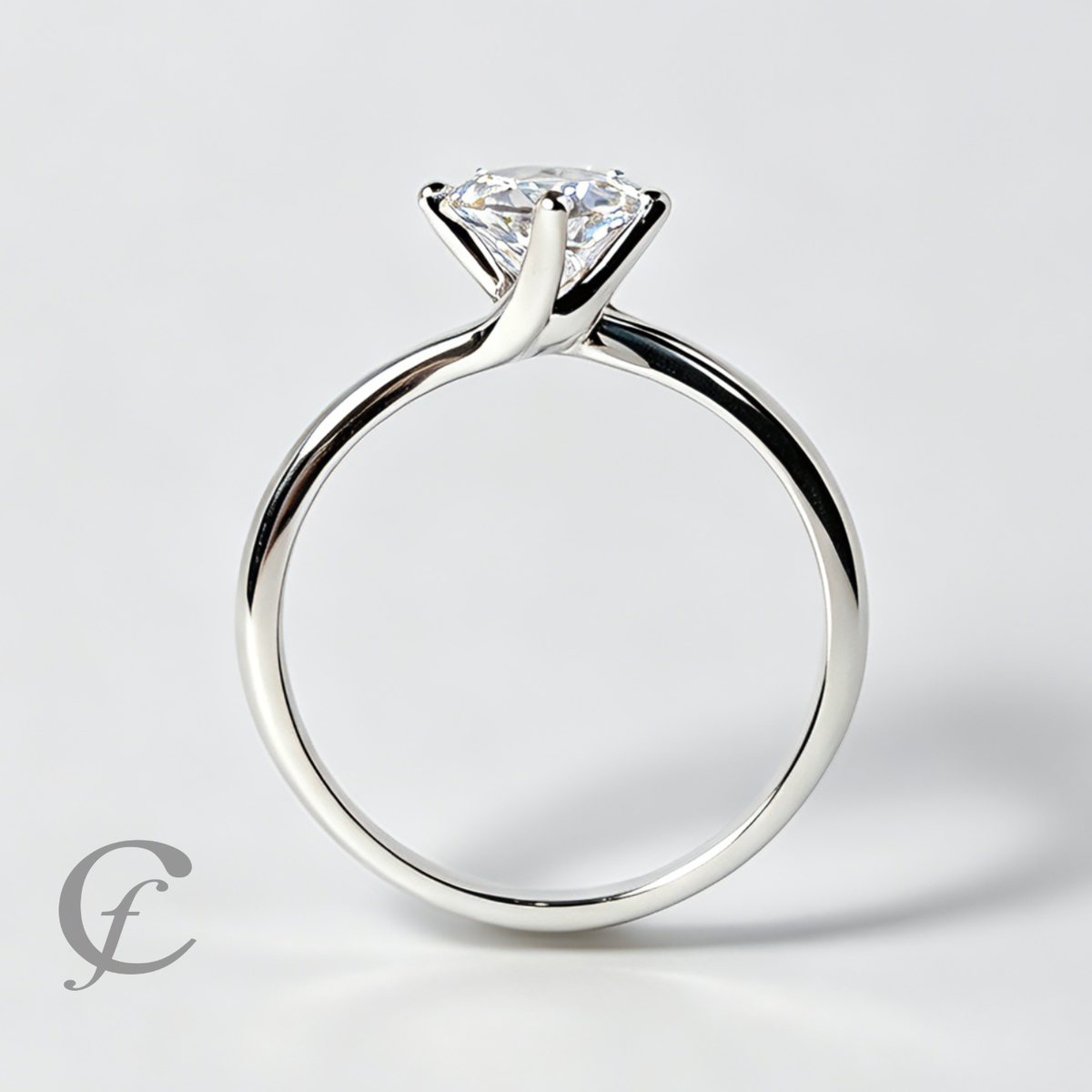 Modern Twist Solitaire Engagement Ring for Women - Solid 925 Sterling Silver - Round Cut CZ or Moissanite