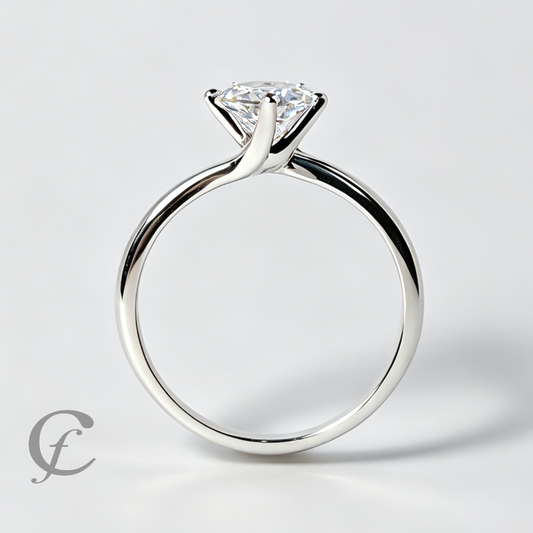 Modern Twist Solitaire Engagement Ring for Women - Solid 925 Sterling Silver - Round Cut CZ or Moissanite