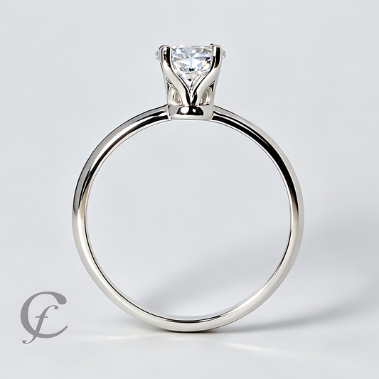 Tulip Setting Round Cut Solitaire Engagement Ring for Women in Solid 925 Sterling Silver – CZ or Moissanite