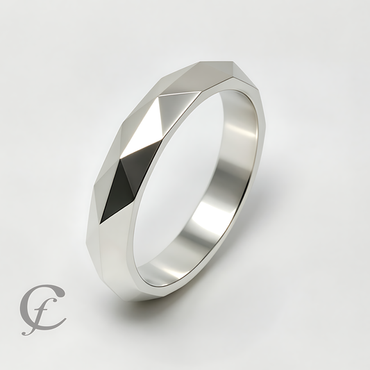 Modern Faceted Wedding Band Ring in Solid 925 Sterling Silver – Minimalist Geometric Unisex Ring